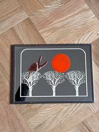 1970s Framed Art Mirror - Orange Sun / Trees