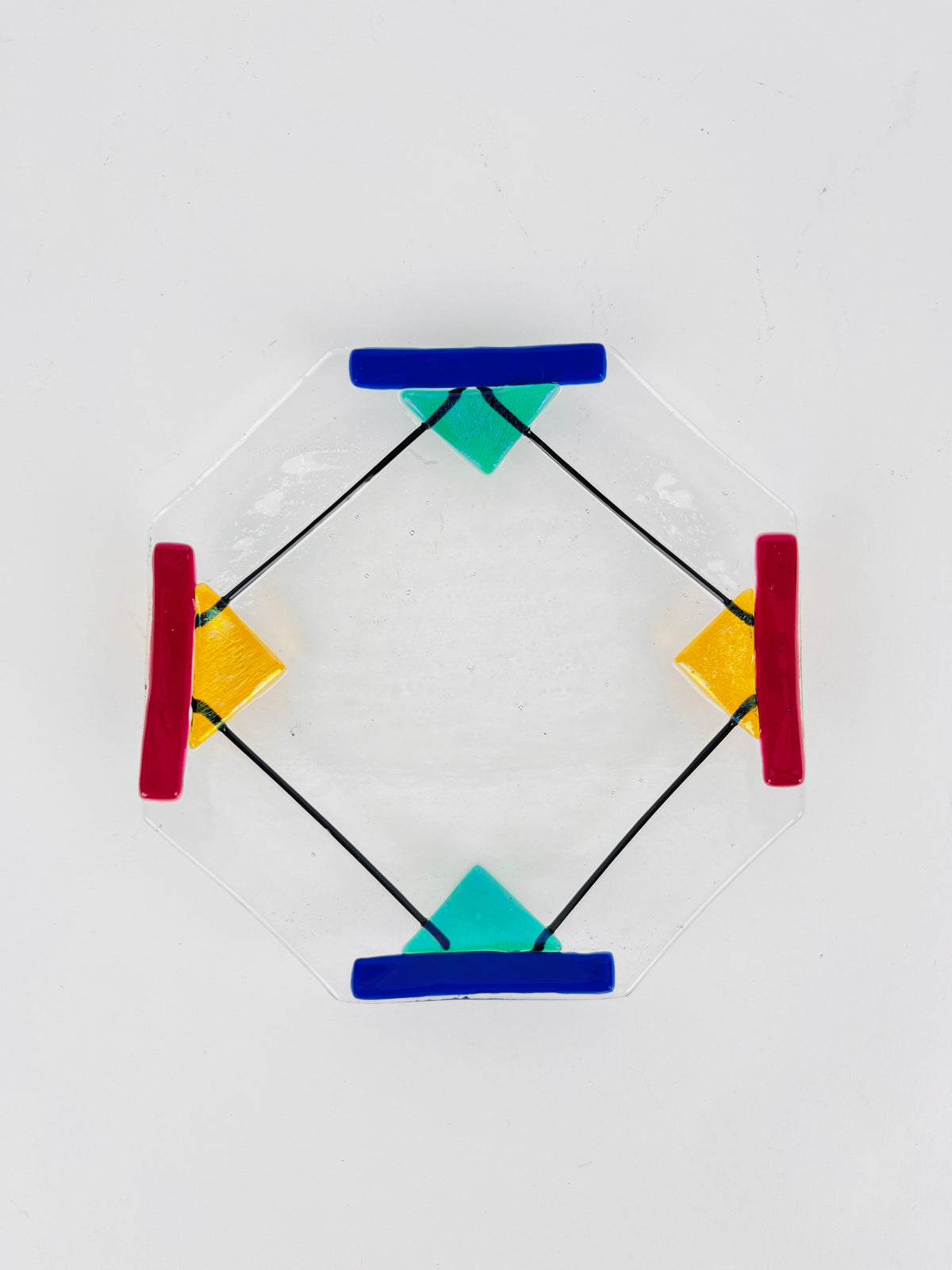 Postmodern Fused Glass Dish, Signed