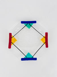 Postmodern Fused Glass Dish, Signed