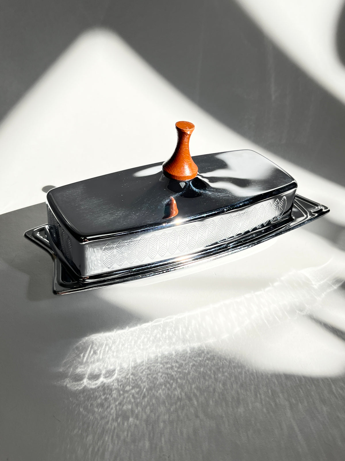 MCM Chrome & Glass Butter Dish