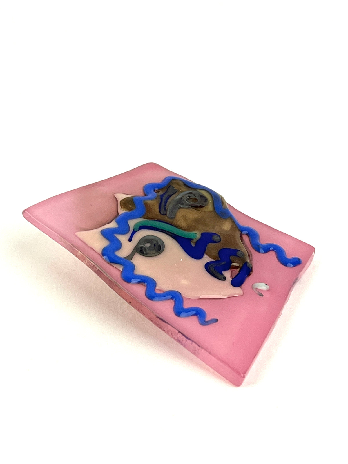 90s Vintage Postmodern Fused Glass Face Brooch