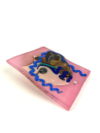 90s Vintage Postmodern Fused Glass Face Brooch