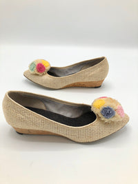 Vintage Woven Raffia Pompom Shoes