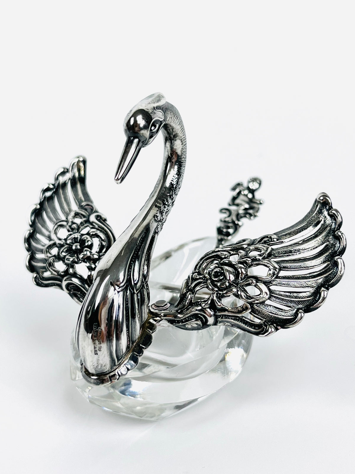 Vintage Sterling and Lucite Swan Salt Cellars - a Pair