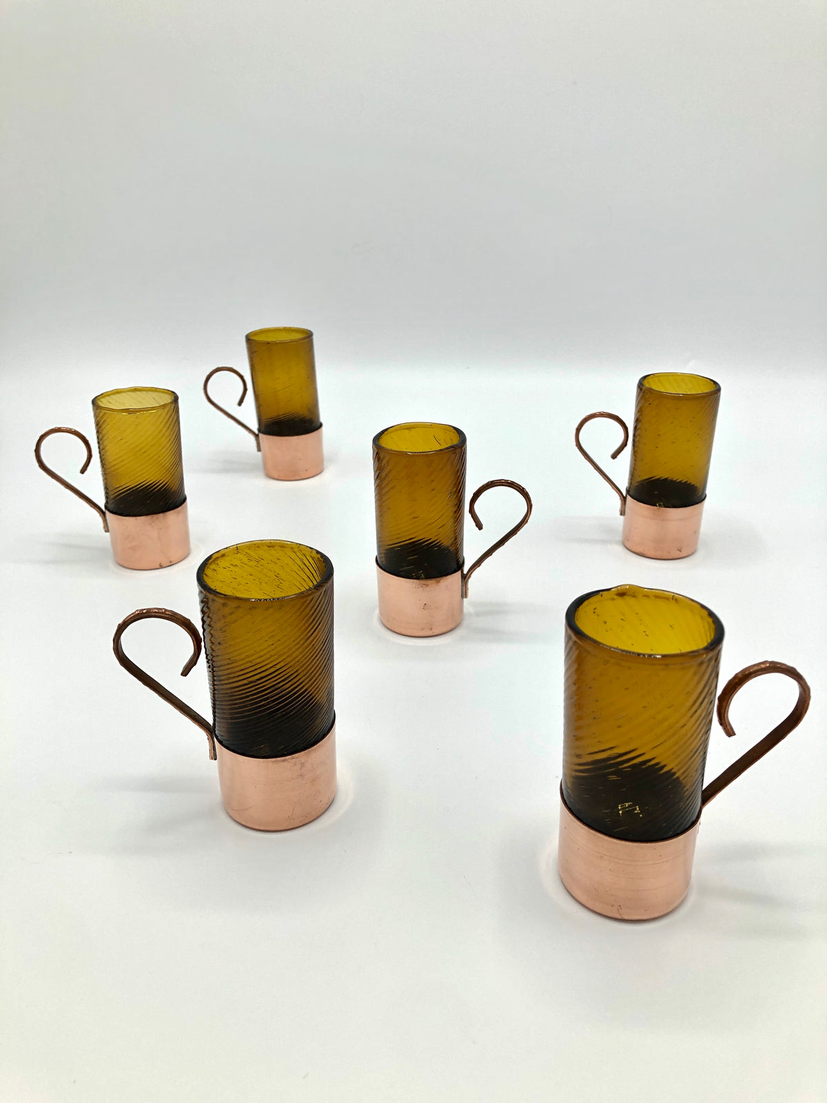 Vintage Amber Glass + Copper Demitasse Cups