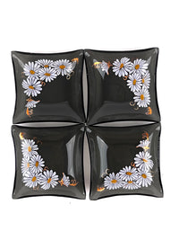 Small Smoked Glass Daisy Dishes - 4pc