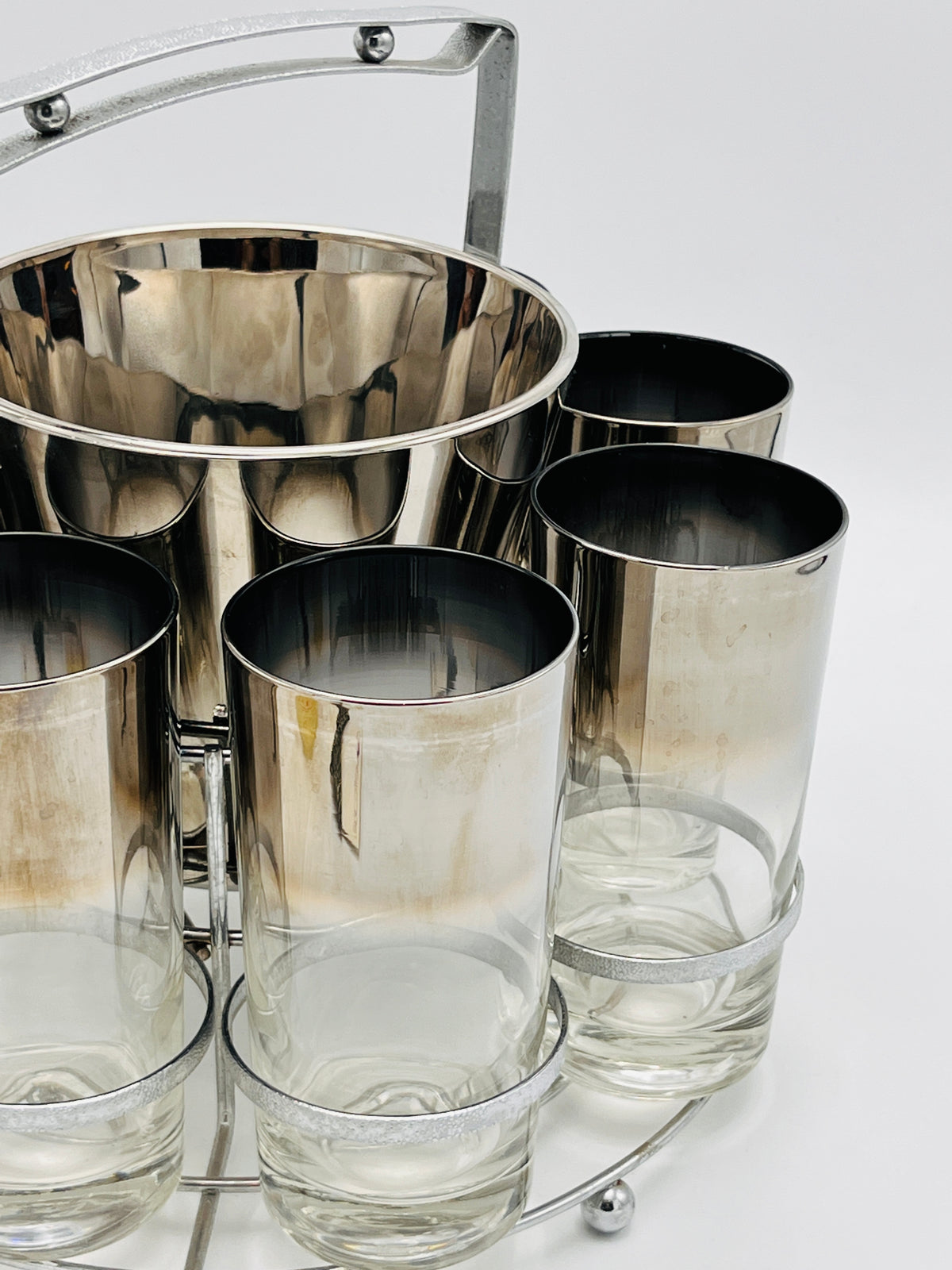 Vintage MCM Bar Set in Caddy