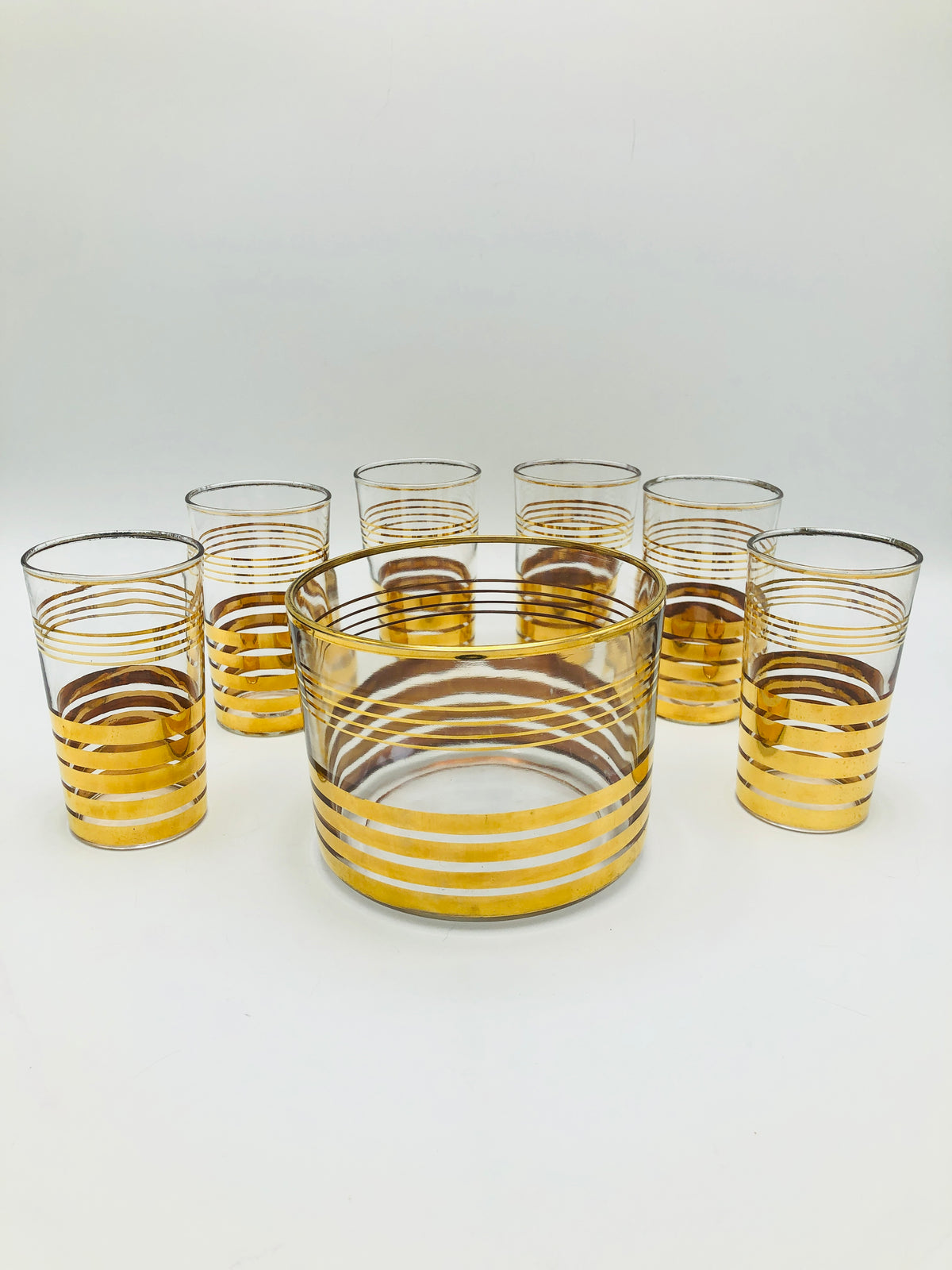 Vintage 22k Gold-Plated Striped Bar Set