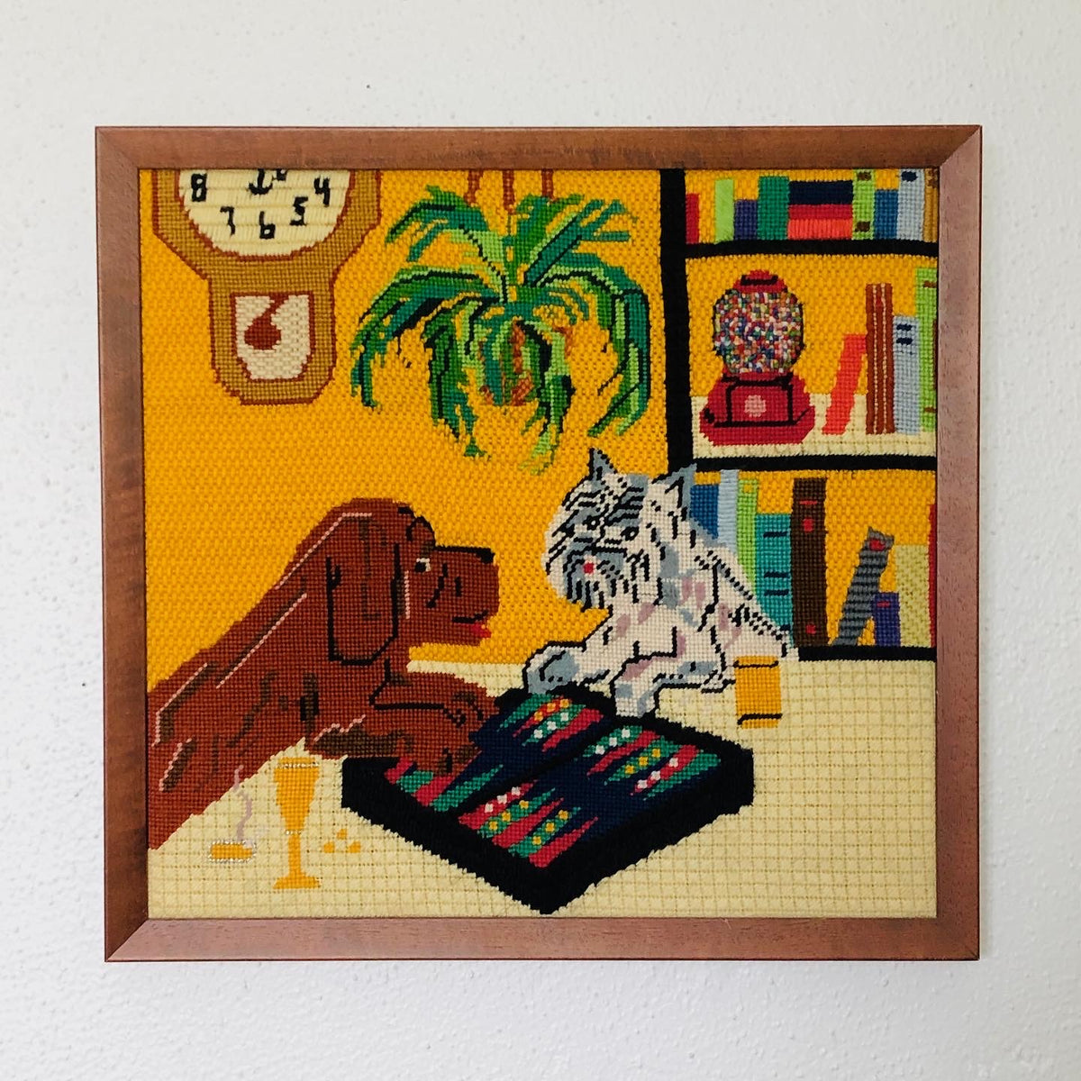 Pets Playing Backgammon Needlepoint
