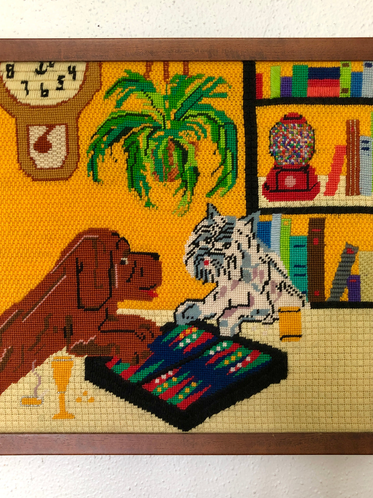 Pets Playing Backgammon Needlepoint