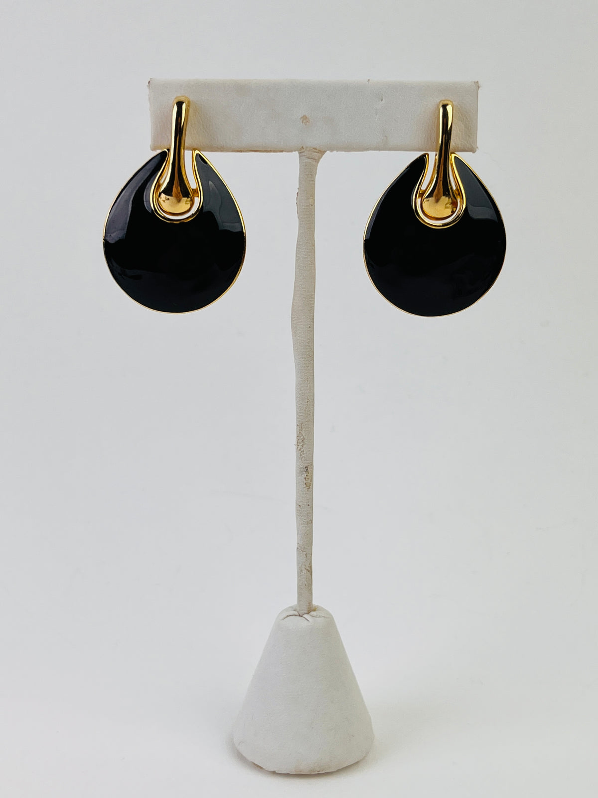 Vintage Black & Gold Enameled Earrings