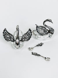 Vintage Sterling and Lucite Swan Salt Cellars - a Pair