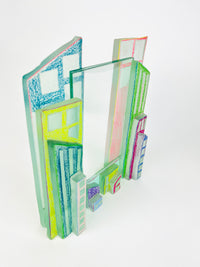 Postmodern Art Glass Cityscape Picture Frames - a Pair