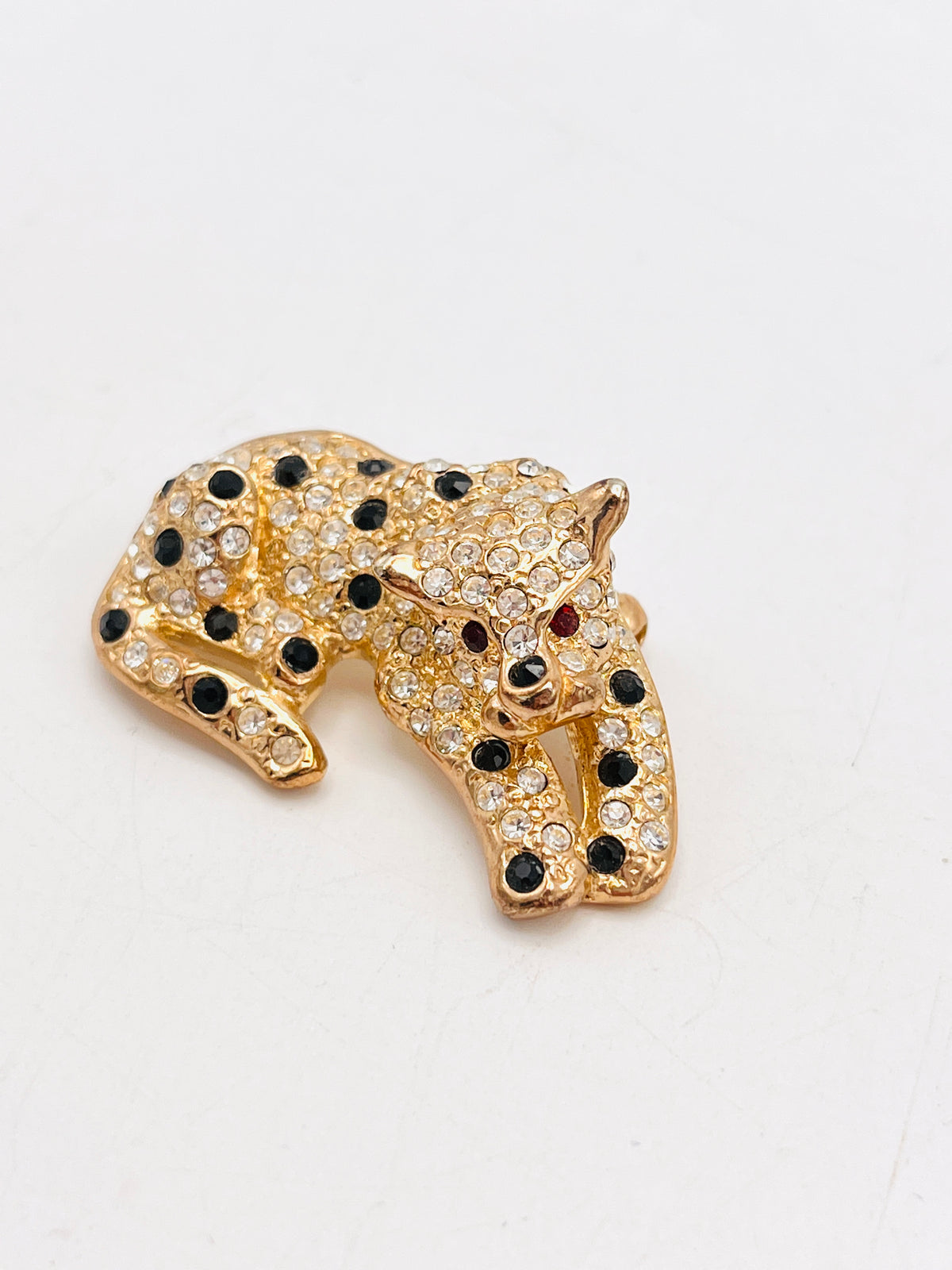 Vintage Rhinestone Leopard Brooch