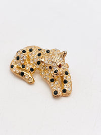 Vintage Rhinestone Leopard Brooch