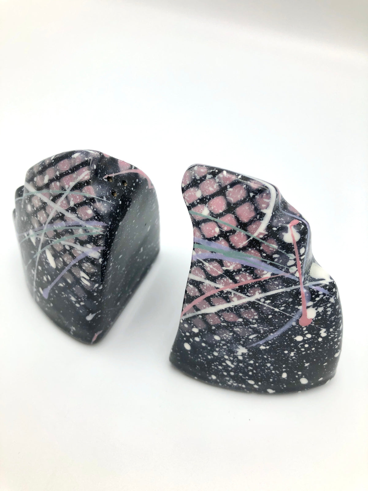Vintage Postmodern Memphis Era Salt + Pepper Shakers by Rosalyn Tyge