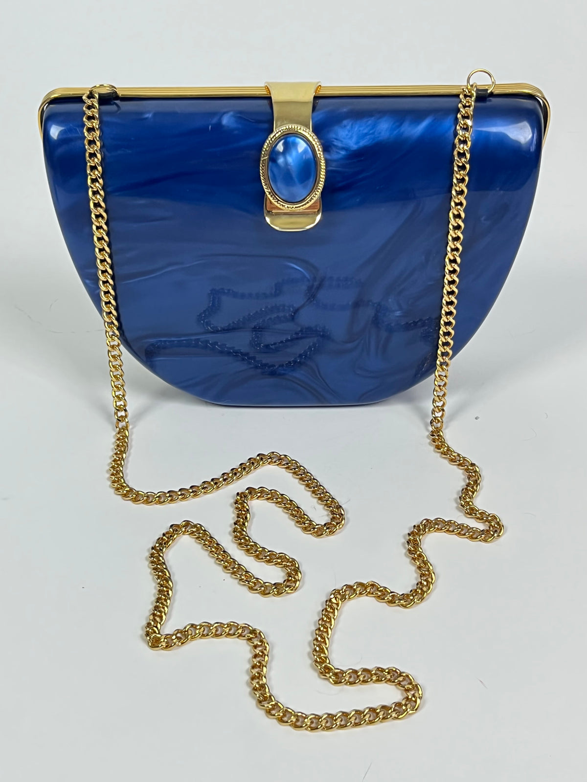 Vintage Blue Marbled Lucite Box Purse/Clutch