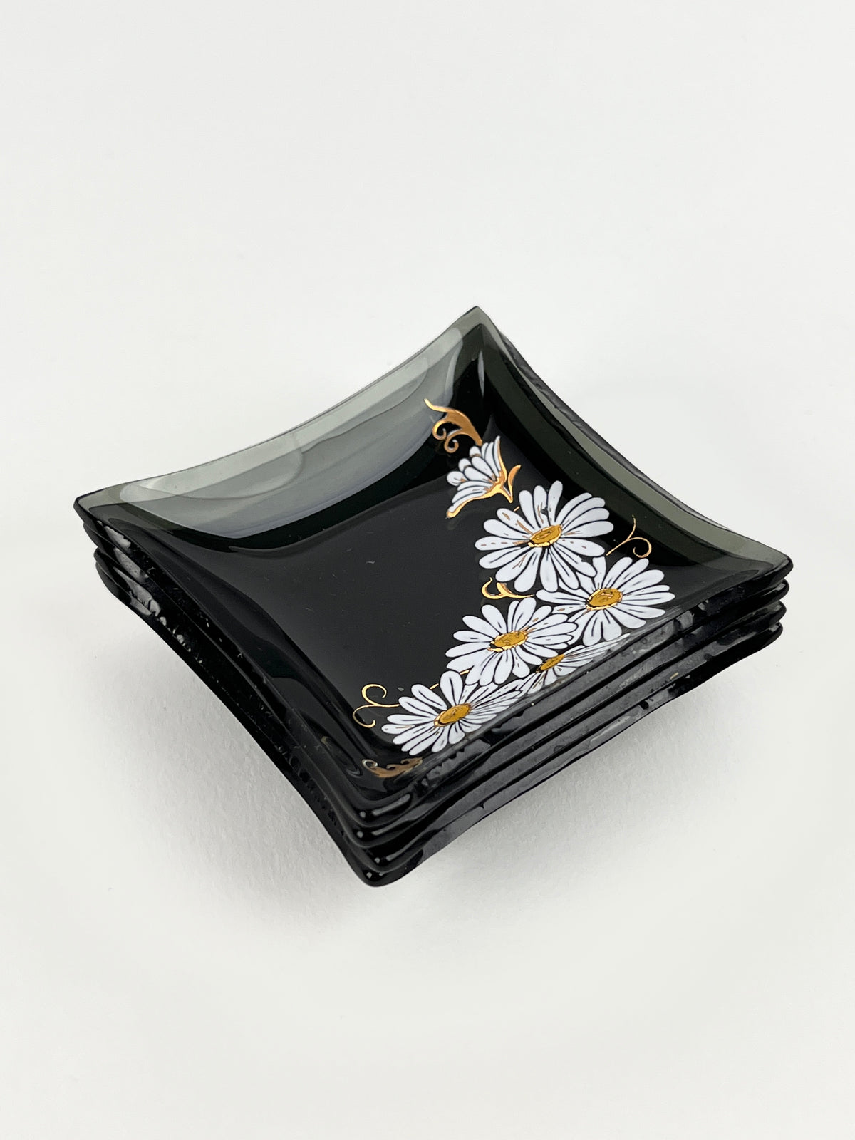 Small Smoked Glass Daisy Dishes - 4pc