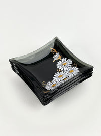 Small Smoked Glass Daisy Dishes - 4pc