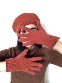 Vintage Persimmon Knit Hat and Glove Set