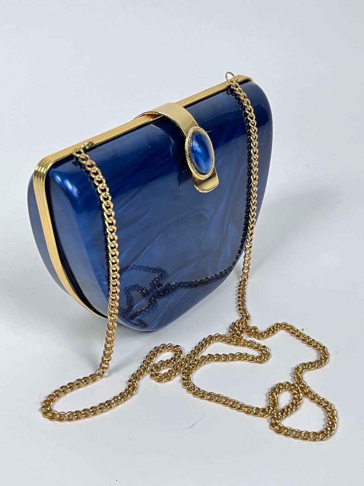 Vintage Blue Marbled Lucite Box Purse/Clutch