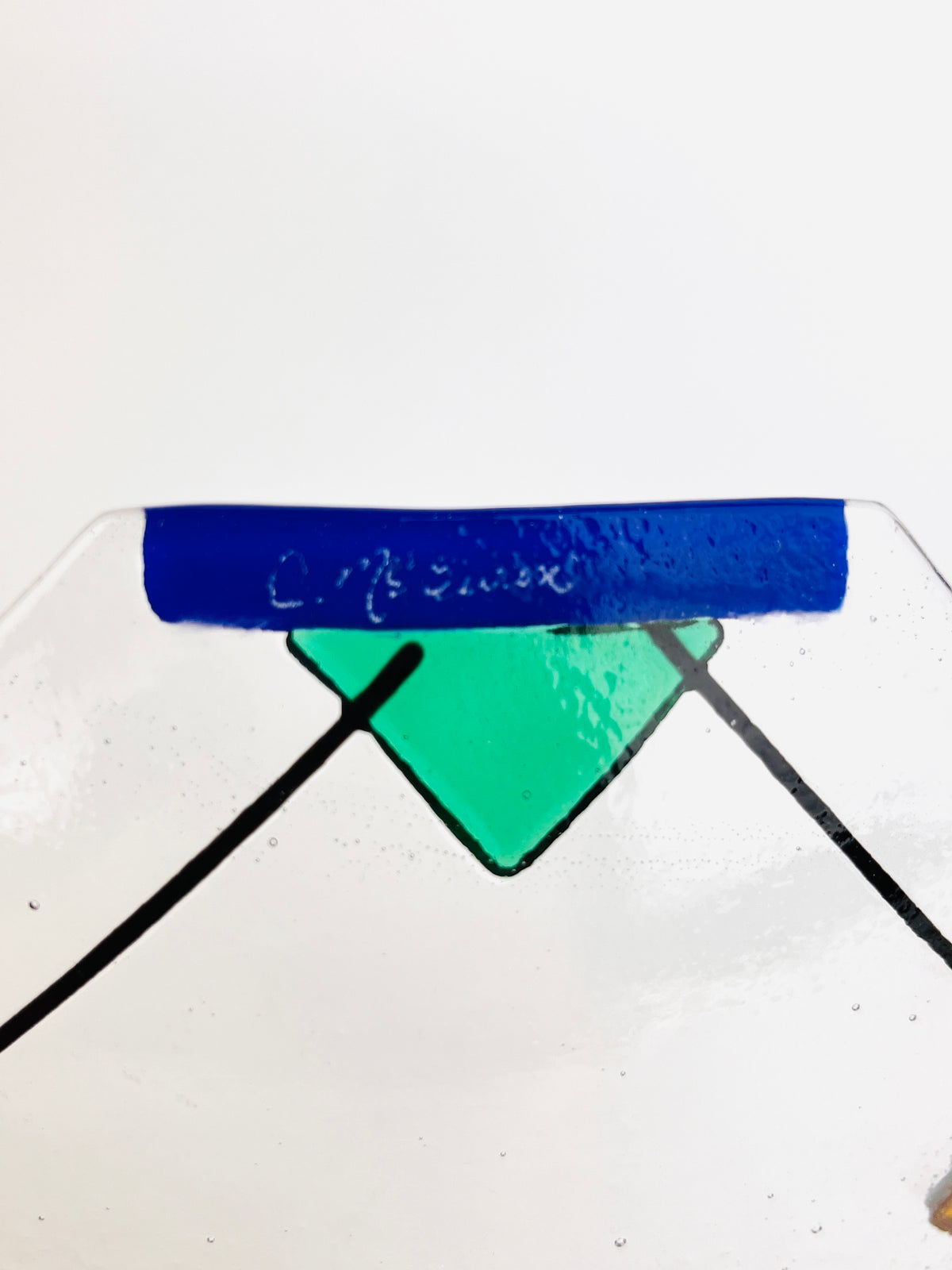 Postmodern Fused Glass Dish, Signed