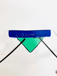 Postmodern Fused Glass Dish, Signed