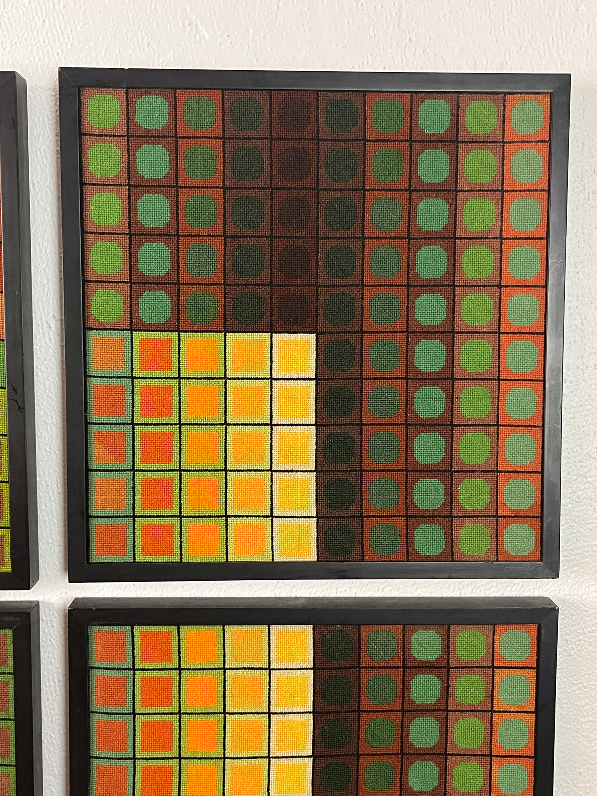 4pc Set of Vintage Geometric Needlepoint Op Art