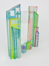 Postmodern Art Glass Cityscape Picture Frames - a Pair