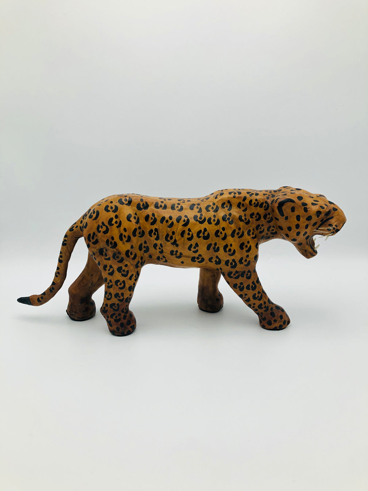 Leather-Wrapped Leopard Sculpture