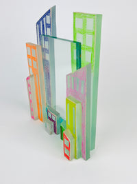 Postmodern Art Glass Cityscape Picture Frames - a Pair