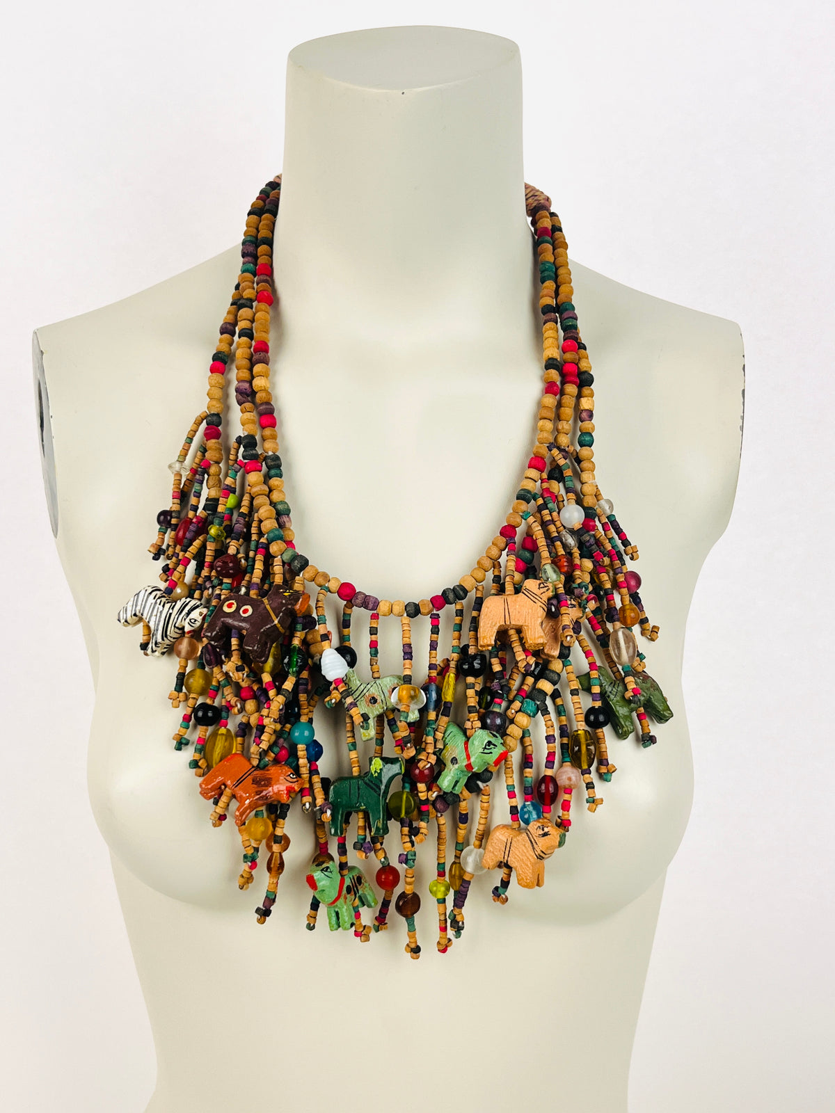 Vintage Carved Wood Animal Necklace