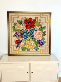 Mid-Century Framed Floral Needlepoint