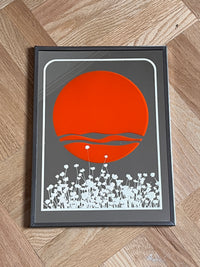 1970s Framed Art Mirror - Orange Sun / Wildflowers