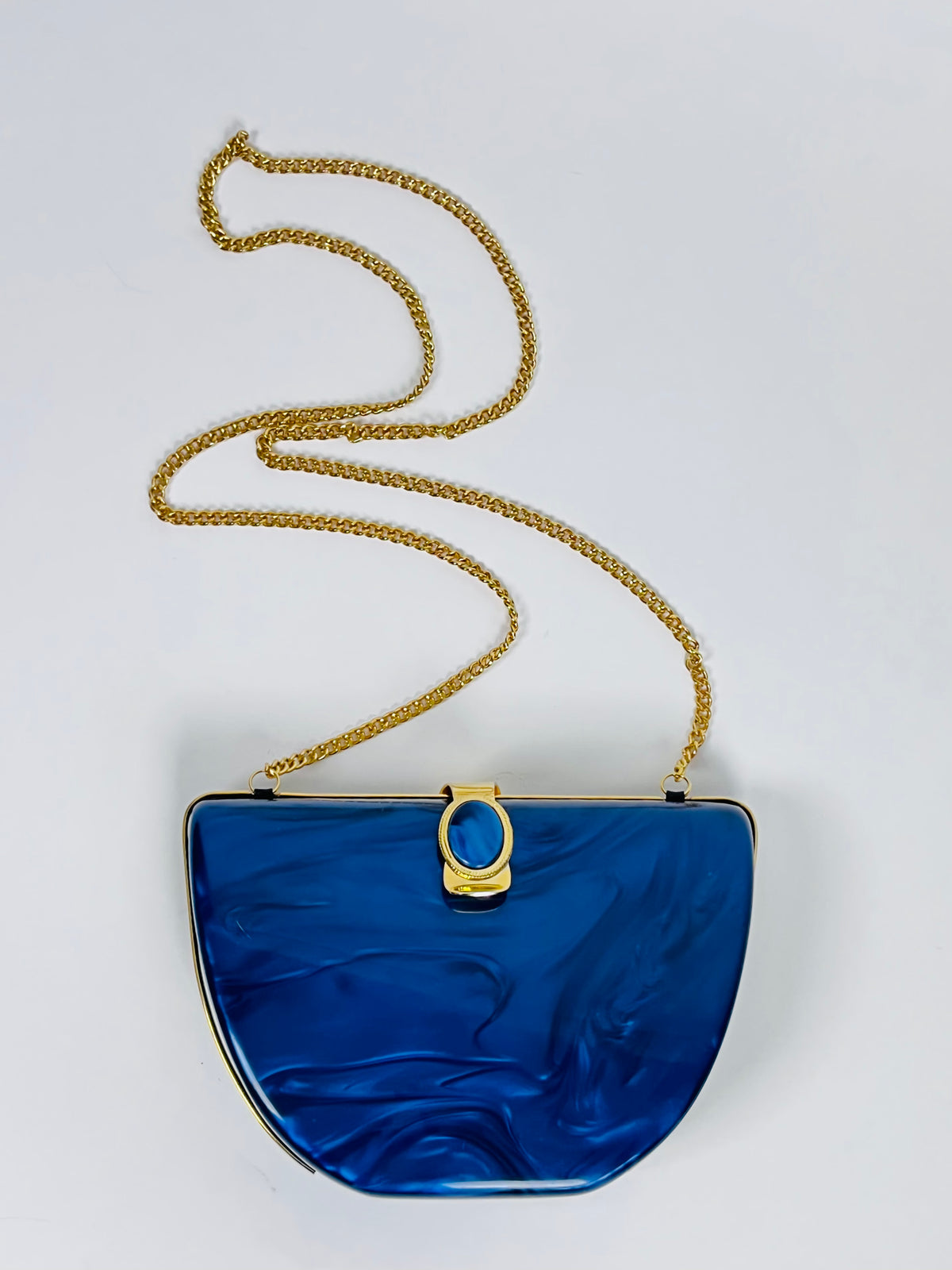 Vintage Blue Marbled Lucite Box Purse/Clutch