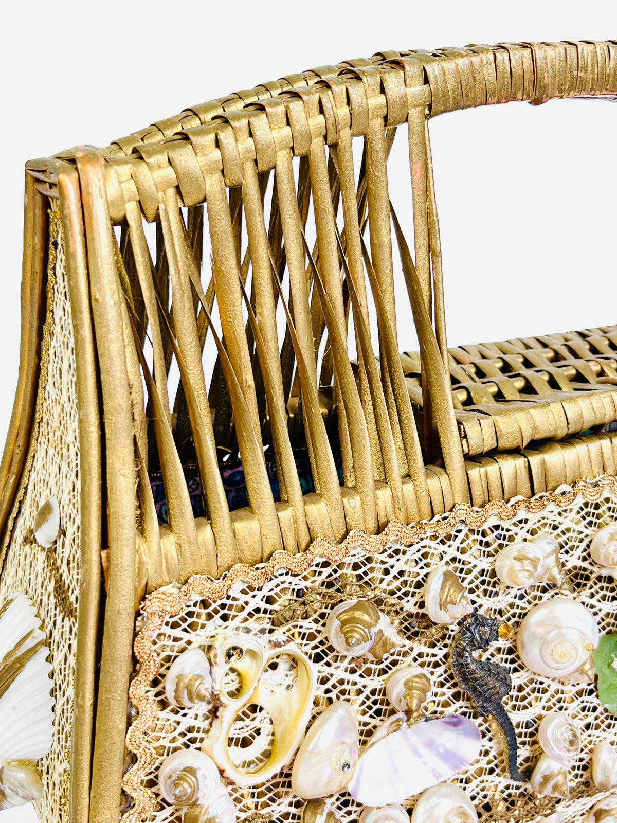 Vintage Seashell and Rattan Bag