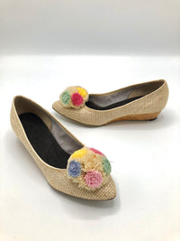 Vintage Woven Raffia Pompom Shoes