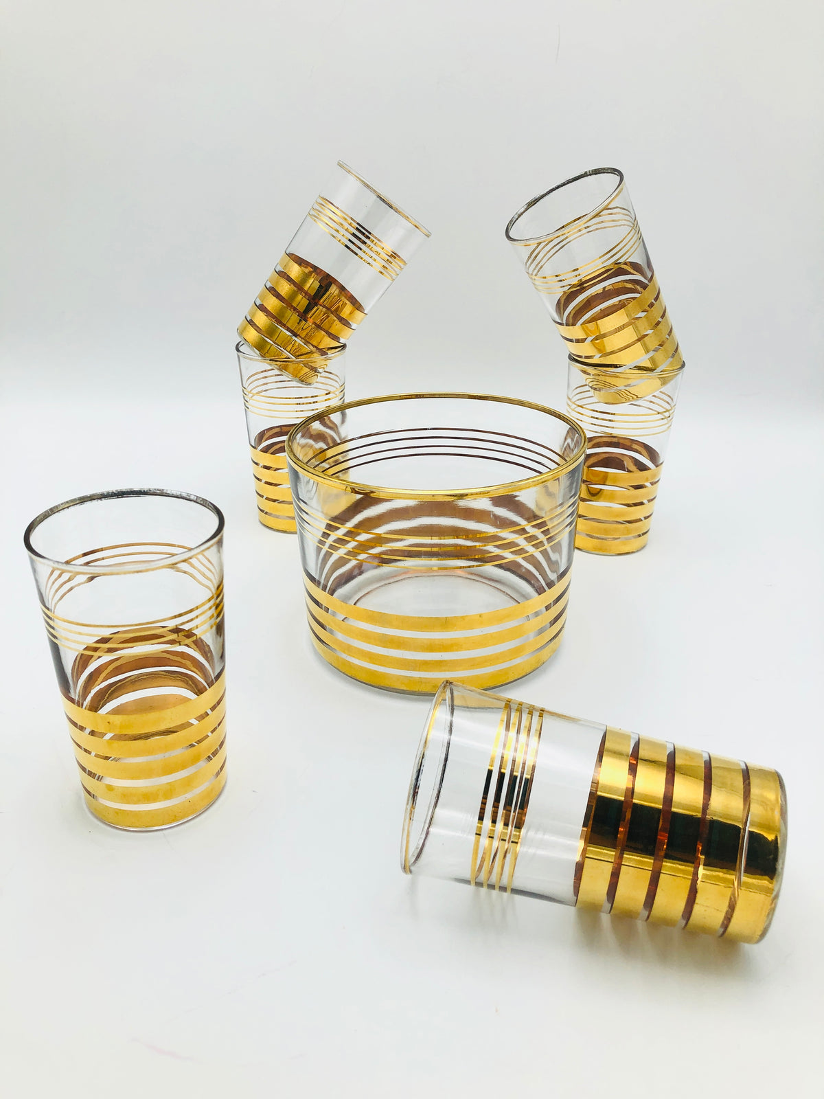 Vintage 22k Gold-Plated Striped Bar Set