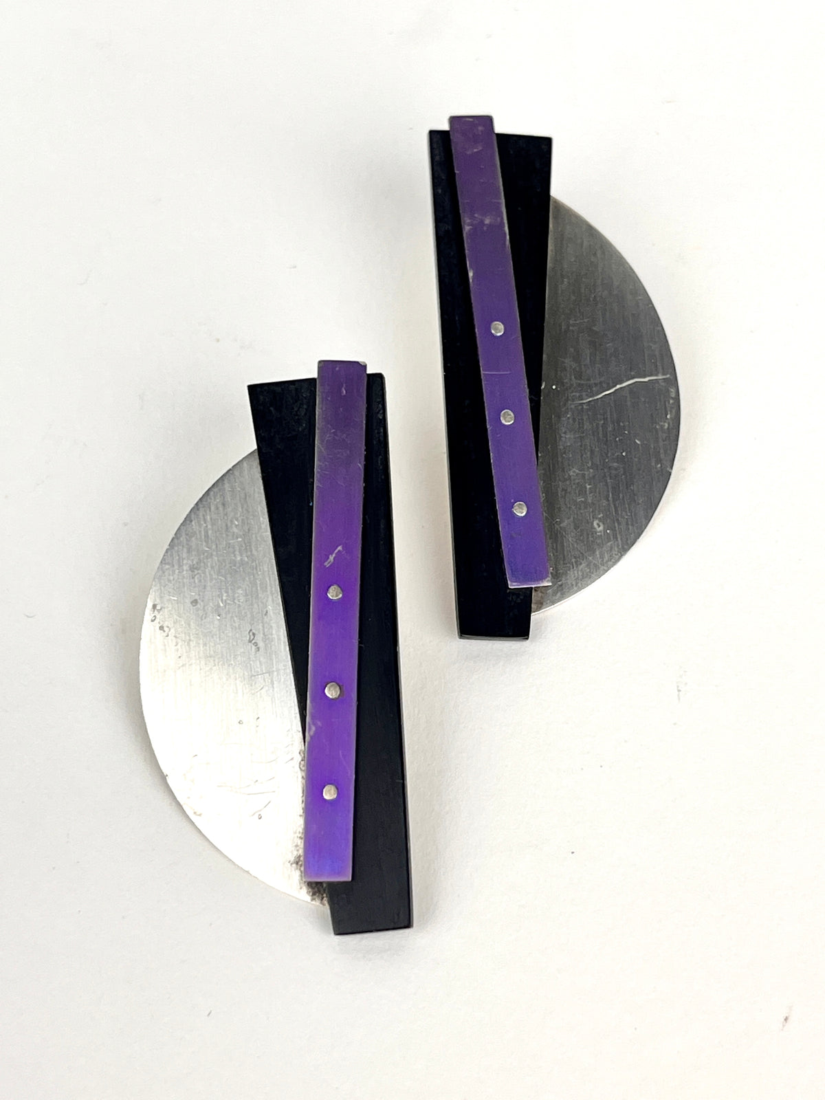 Vintage Postmodern Sterling Half Circle Earrings