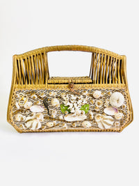 Vintage Seashell and Rattan Bag