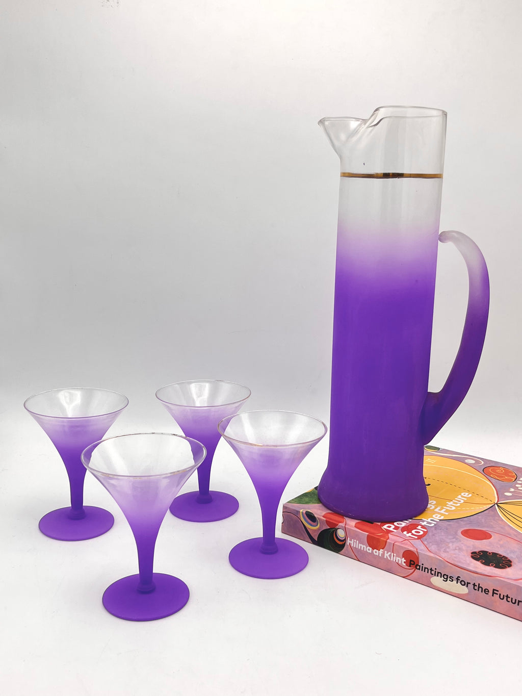 Vintage Purple and Blue Ombre Glassware Variety of Shapes and Sizes Bar/ cocktail/juice/drinking Glasses and 1 Covered Jar Set of 25 
