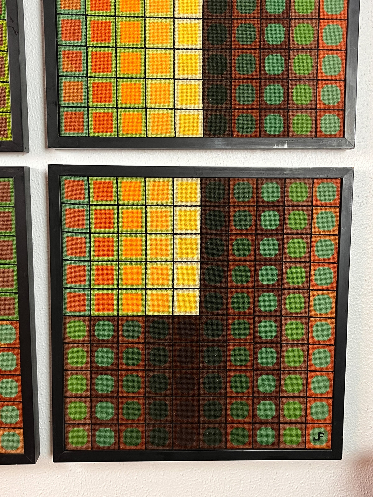 4pc Set of Vintage Geometric Needlepoint Op Art