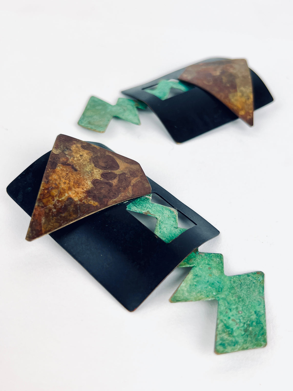 Vintage Postmodern Mixed-Metal Earrings