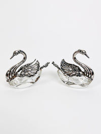 Vintage Sterling and Lucite Swan Salt Cellars - a Pair