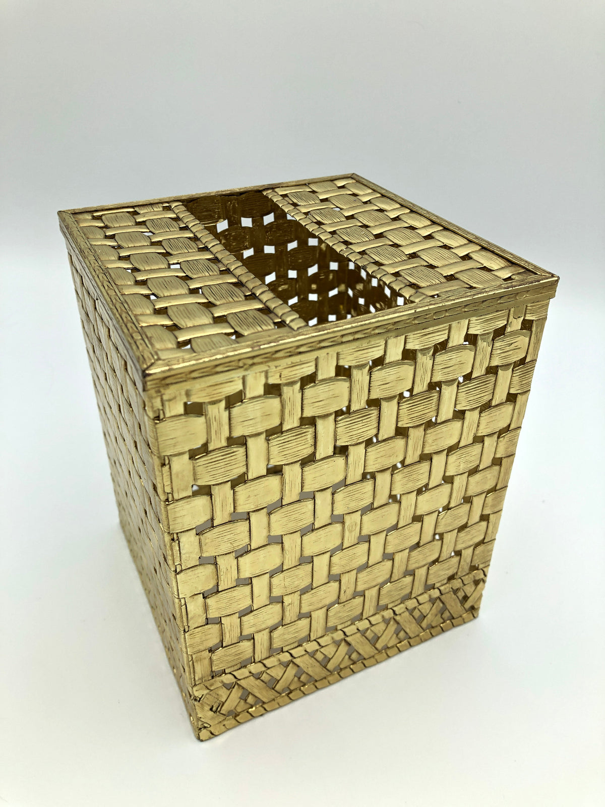 Vintage Hollywood Regency tissue box cover gold woven brass