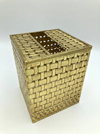Vintage Hollywood Regency tissue box cover gold woven brass