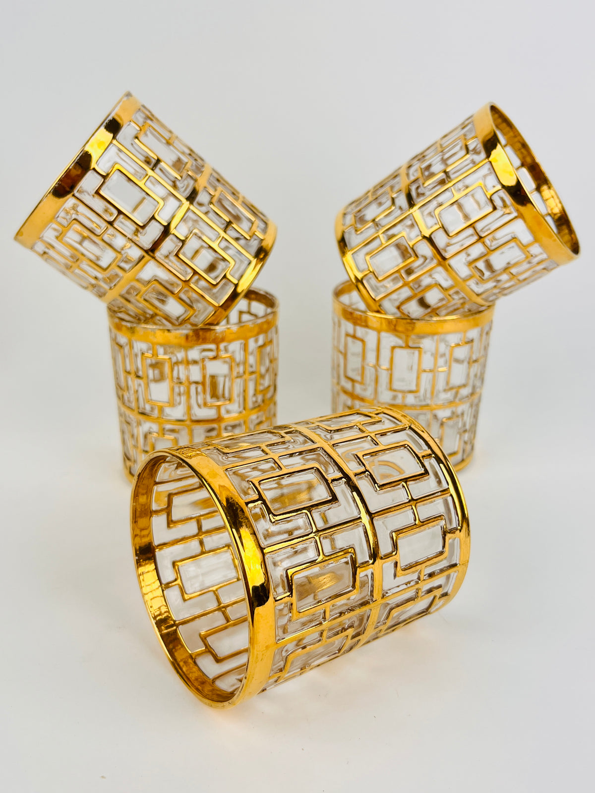 Hollywood Regency Shoji Trellis Rocks Glasses