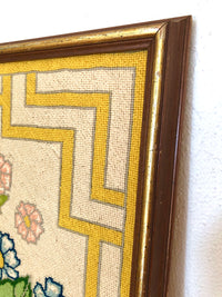 Mid-Century Framed Floral Needlepoint