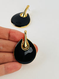 Vintage Black & Gold Enameled Earrings