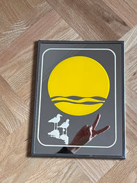1970s Framed Art Mirror - Yellow Sun / Birds